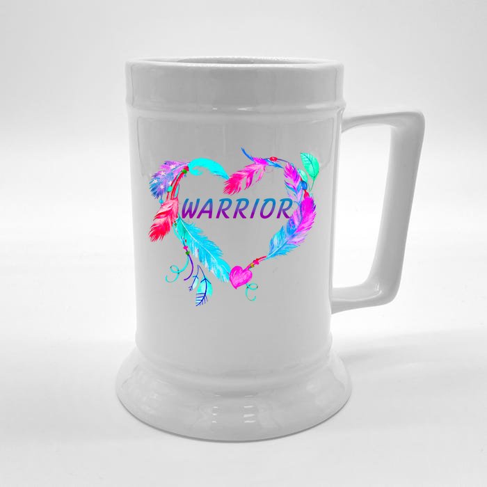 Suicide Prevention Warrior Feather Heart Support Front & Back Beer Stein