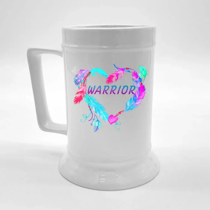 Suicide Prevention Warrior Feather Heart Support Front & Back Beer Stein