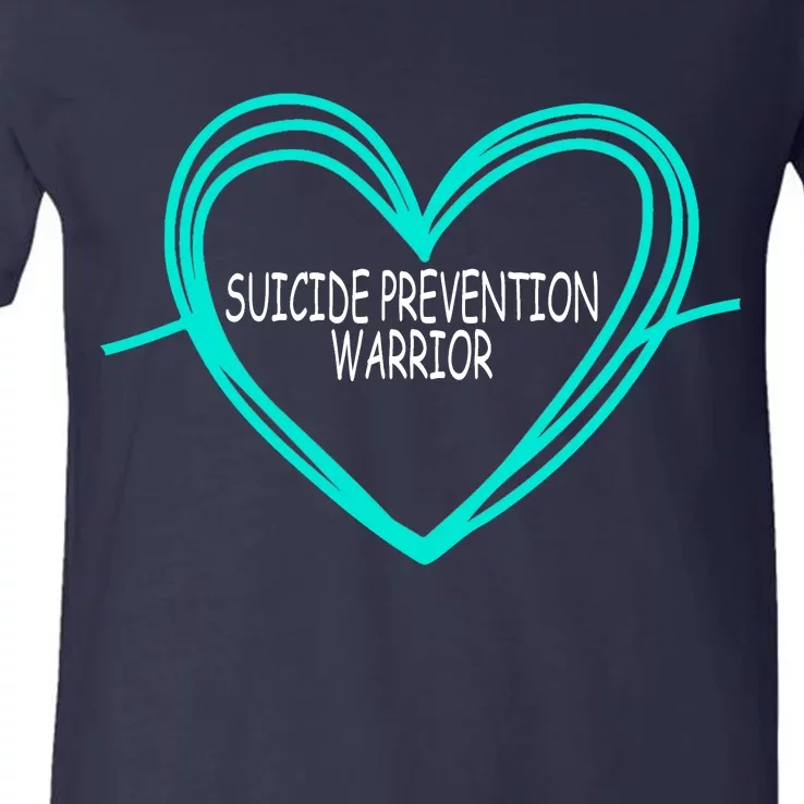 Suicide Prevention Warrior Teal Ribbon Heart V-Neck T-Shirt