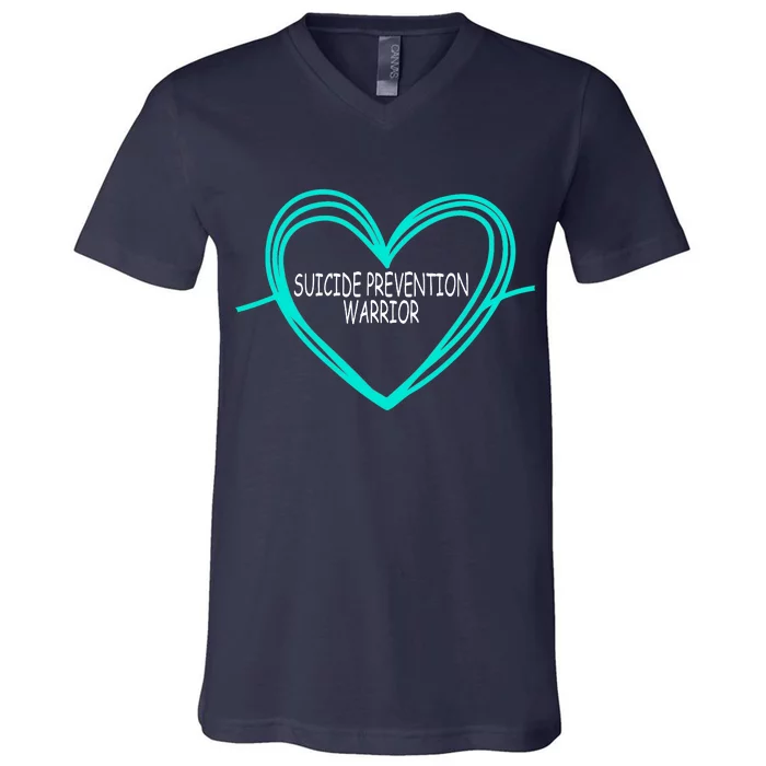 Suicide Prevention Warrior Teal Ribbon Heart V-Neck T-Shirt