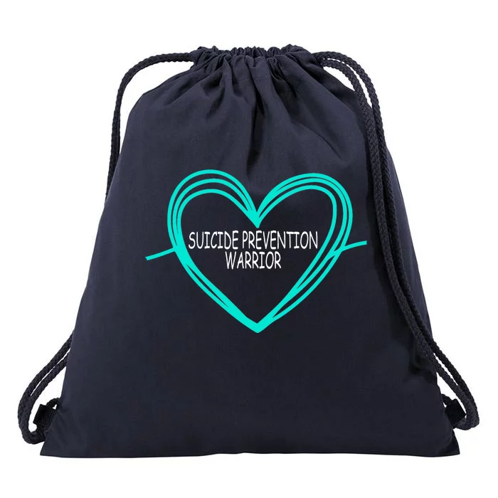 Suicide Prevention Warrior Teal Ribbon Heart Drawstring Bag