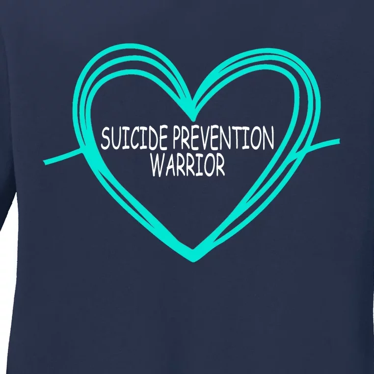 Suicide Prevention Warrior Teal Ribbon Heart Ladies Long Sleeve Shirt