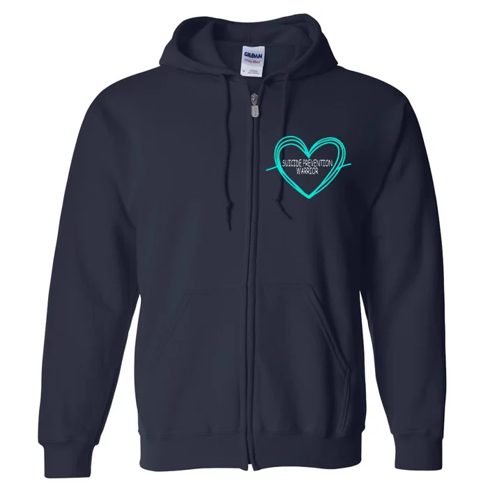 Suicide Prevention Warrior Teal Ribbon Heart Full Zip Hoodie