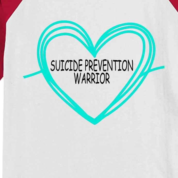 Suicide Prevention Warrior Teal Ribbon Heart Kids Colorblock Raglan Jersey