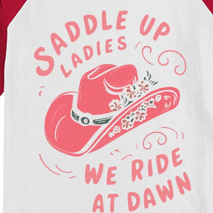 Saddle Up Ladies We Ride At Dawn Kids Colorblock Raglan Jersey