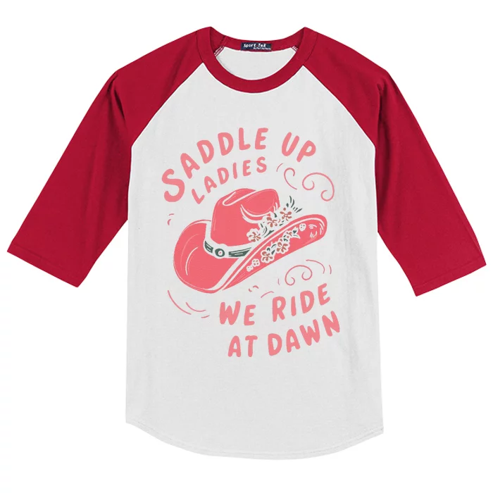 Saddle Up Ladies We Ride At Dawn Kids Colorblock Raglan Jersey