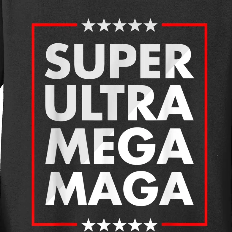 Super Ultra Mega Maga Trump Liberal Supporter Republican Kids Long Sleeve Shirt