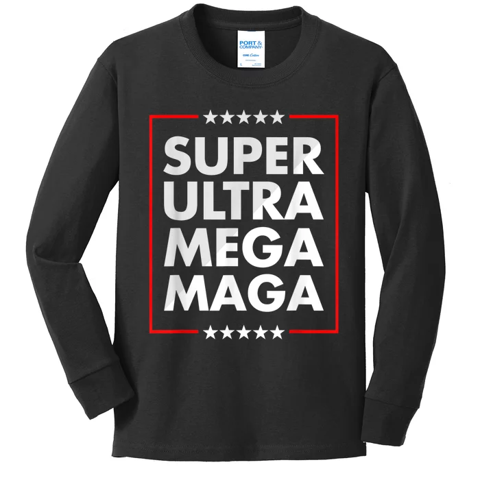 Super Ultra Mega Maga Trump Liberal Supporter Republican Kids Long Sleeve Shirt