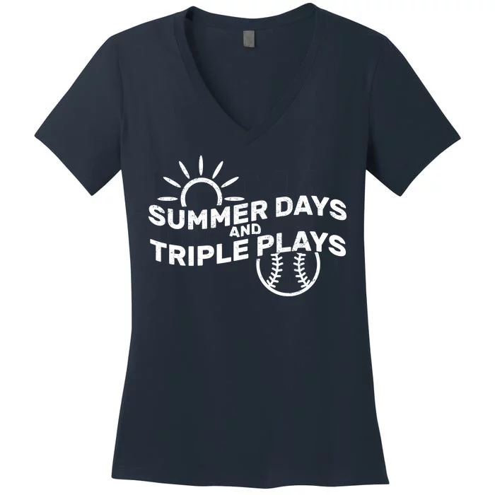 Summer Days And Triple Plays Women's V-Neck T-Shirt