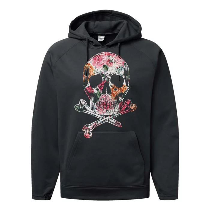 Summer Flower Skull Performance Fleece Hoodie