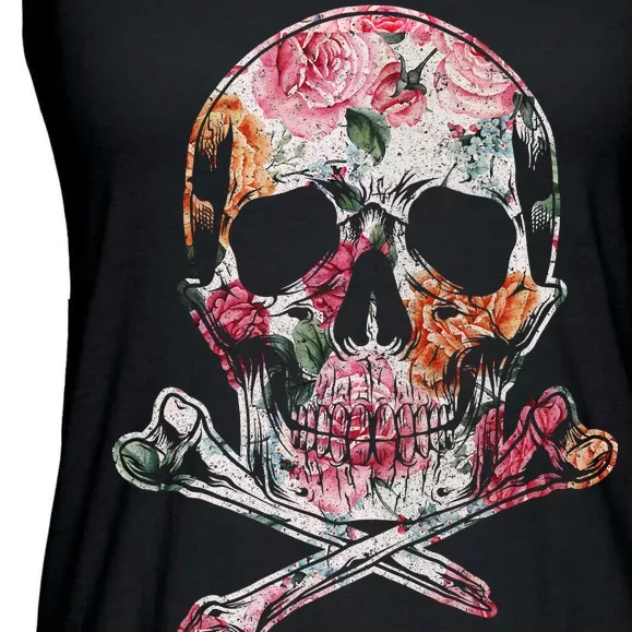 Summer Flower Skull Ladies Essential Flowy Tank