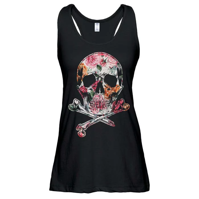 Summer Flower Skull Ladies Essential Flowy Tank