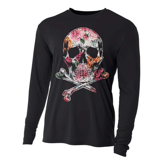 Summer Flower Skull Cooling Performance Long Sleeve Crew