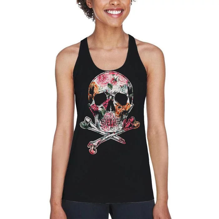 Summer Flower Skull Women's Racerback Tank