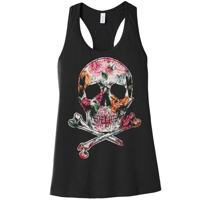 Summer Flower Skull Women's Racerback Tank