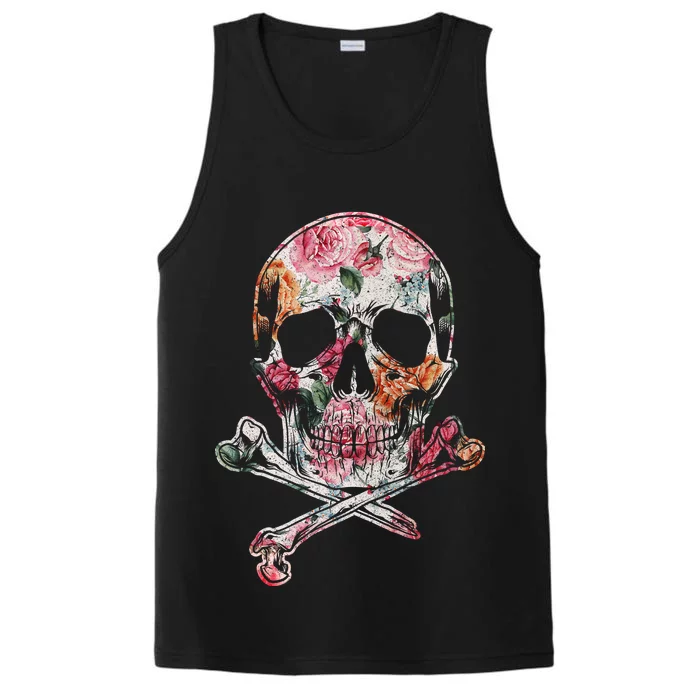 Summer Flower Skull Performance Tank