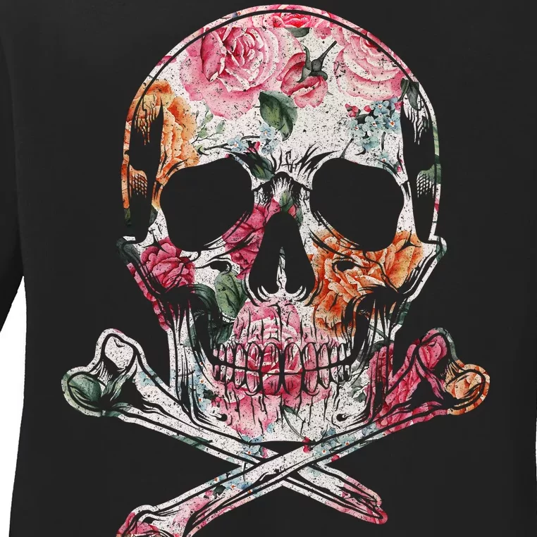 Summer Flower Skull Ladies Long Sleeve Shirt