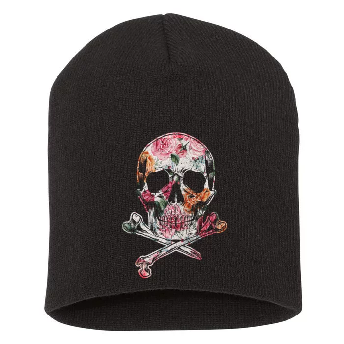 Summer Flower Skull Short Acrylic Beanie