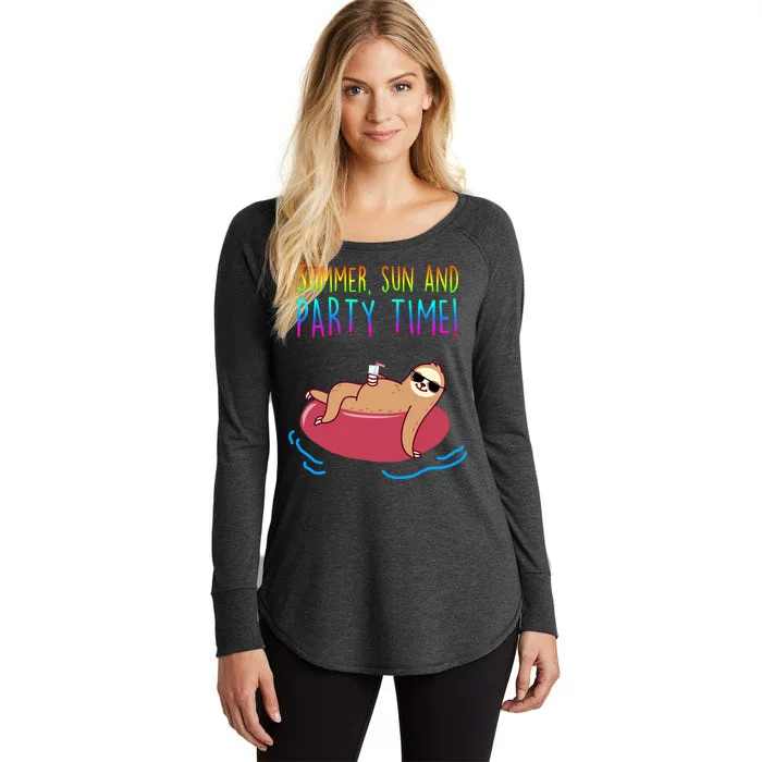 Summer Sun And Party Time Sloth Loungin Women's Perfect Tri Tunic Long Sleeve Shirt