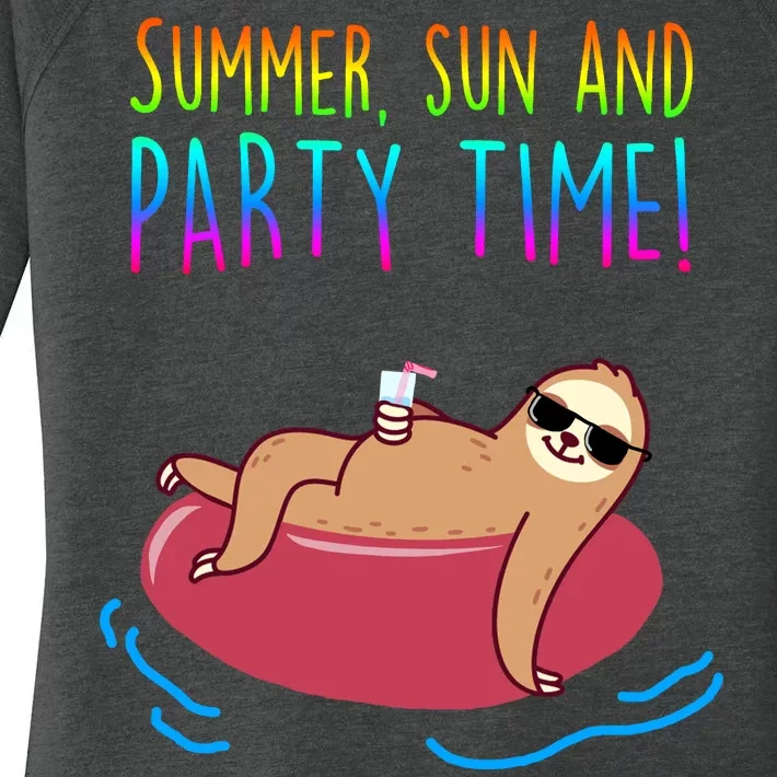 Summer Sun And Party Time Sloth Loungin Women's Perfect Tri Tunic Long Sleeve Shirt