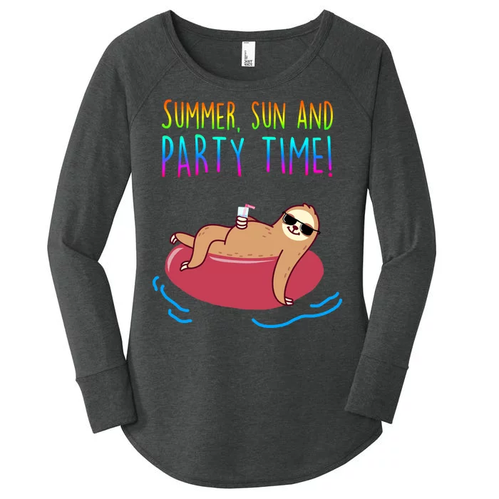 Summer Sun And Party Time Sloth Loungin Women's Perfect Tri Tunic Long Sleeve Shirt