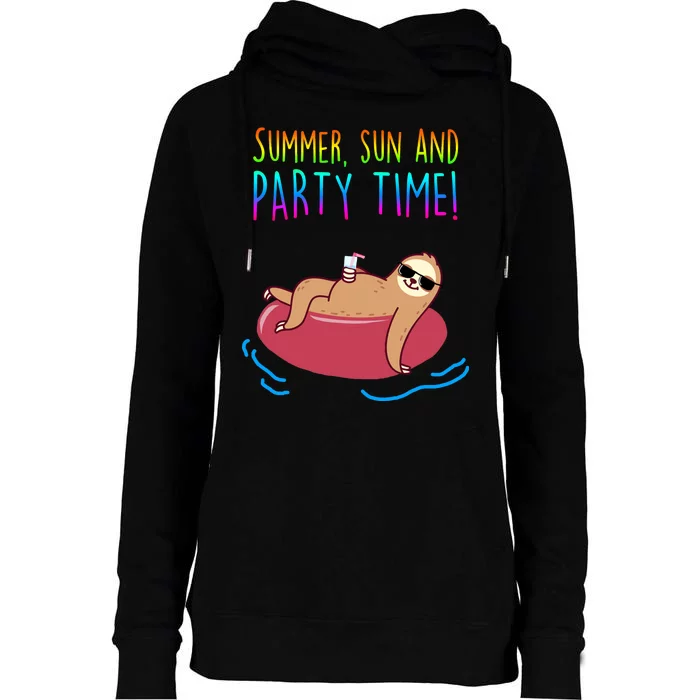 Summer Sun And Party Time Sloth Loungin Womens Funnel Neck Pullover Hood