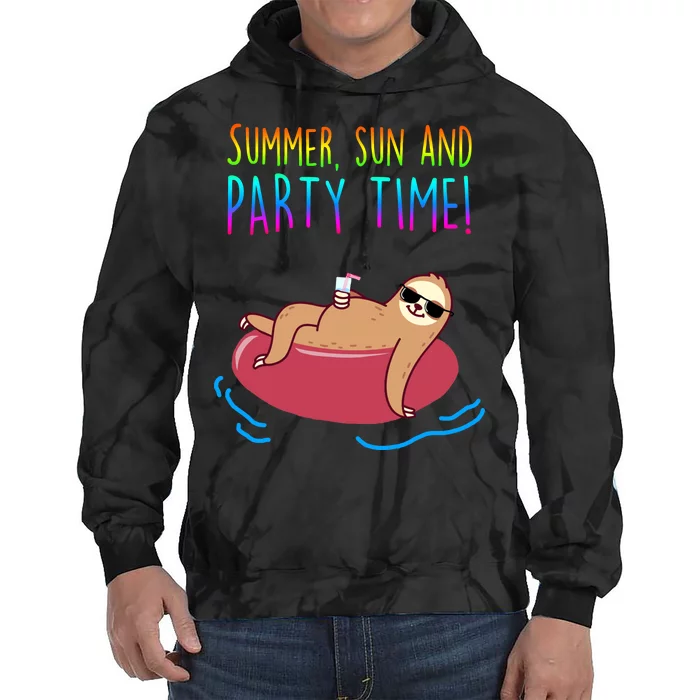 Summer Sun And Party Time Sloth Loungin Tie Dye Hoodie