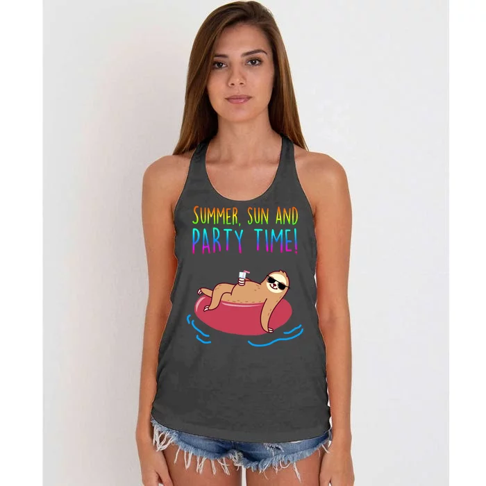 Summer Sun And Party Time Sloth Loungin Women's Knotted Racerback Tank