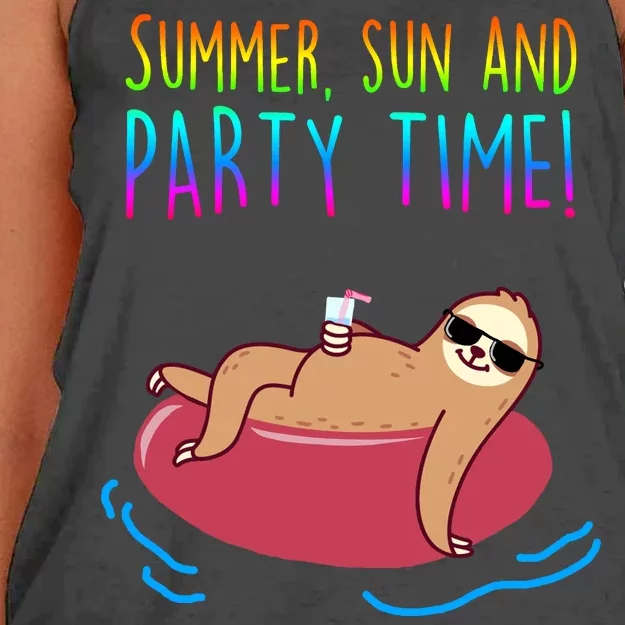 Summer Sun And Party Time Sloth Loungin Women's Knotted Racerback Tank