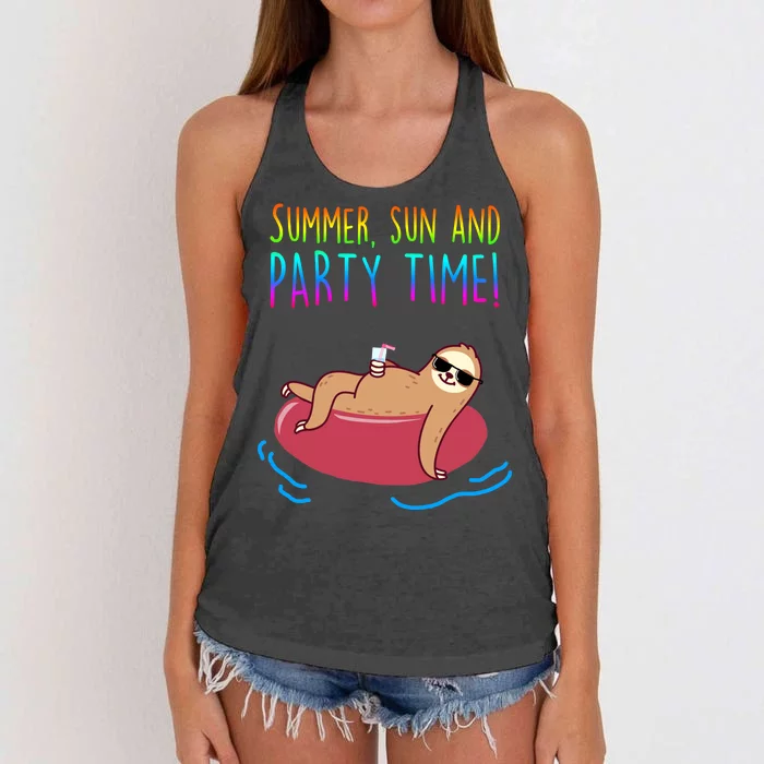 Summer Sun And Party Time Sloth Loungin Women's Knotted Racerback Tank