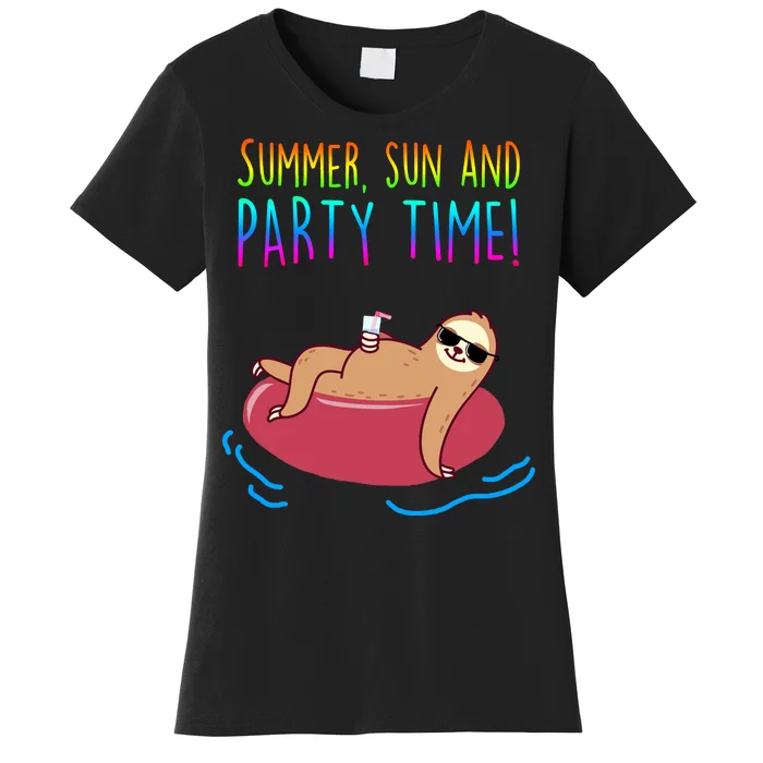 Summer Sun And Party Time Sloth Loungin Women's T-Shirt