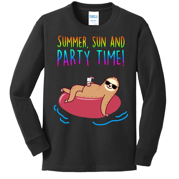 Summer Sun And Party Time Sloth Loungin Kids Long Sleeve Shirt