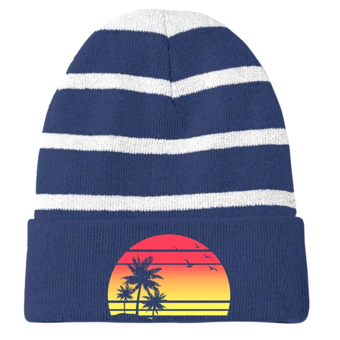 Summer Sunset Striped Beanie with Solid Band