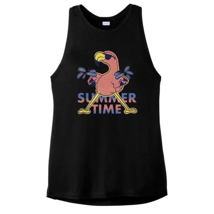 Summer Time Flamingo Ladies Tri-Blend Wicking Tank