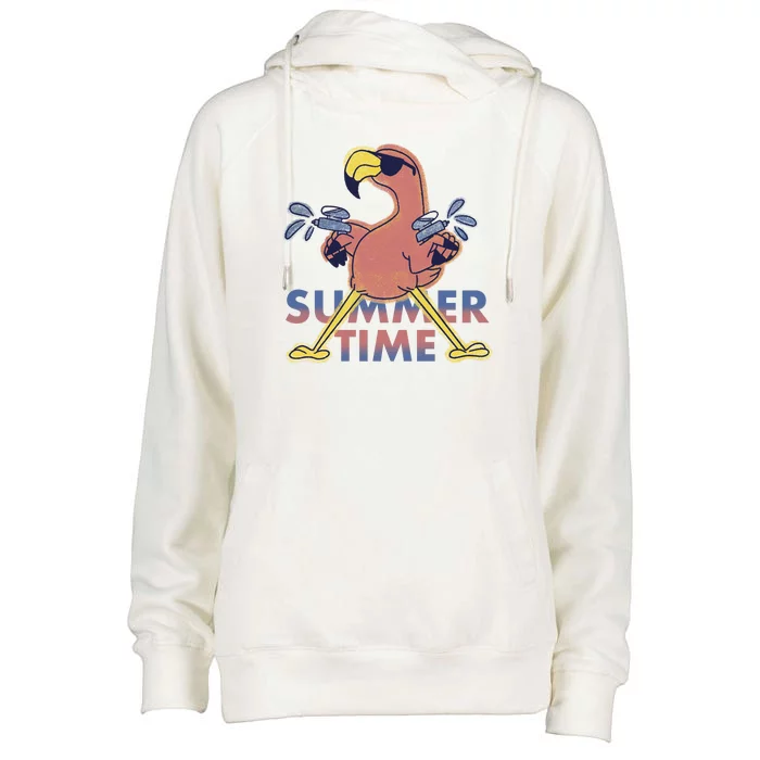 Summer Time Flamingo Womens Funnel Neck Pullover Hood