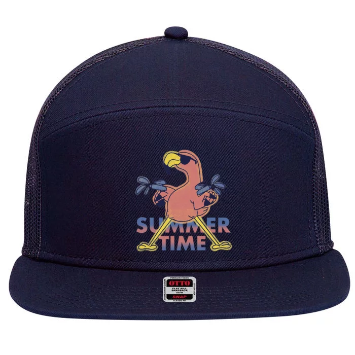 Summer Time Flamingo 7 Panel Mesh Trucker Snapback Hat