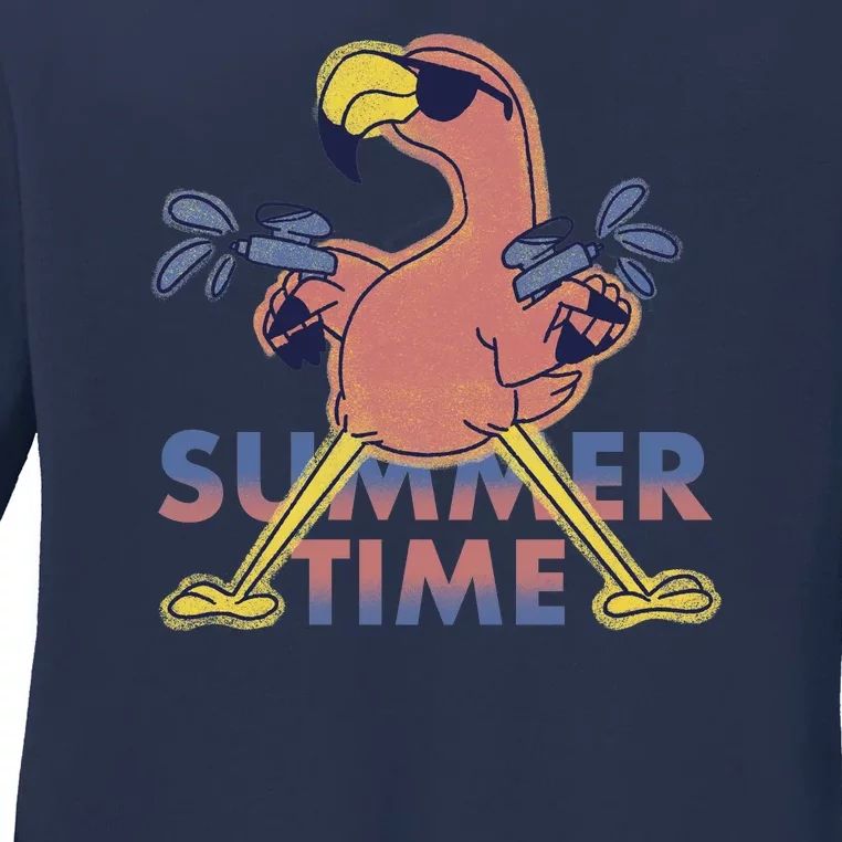 Summer Time Flamingo Ladies Long Sleeve Shirt