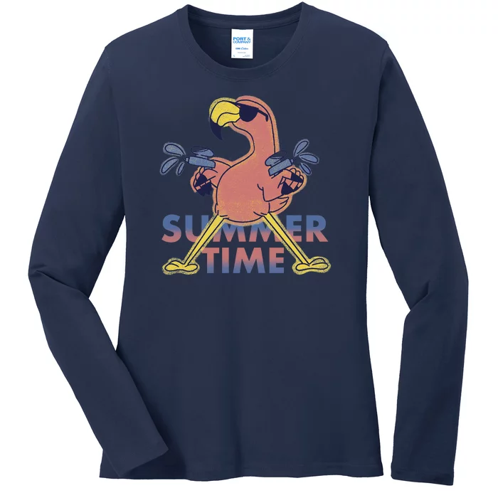 Summer Time Flamingo Ladies Long Sleeve Shirt