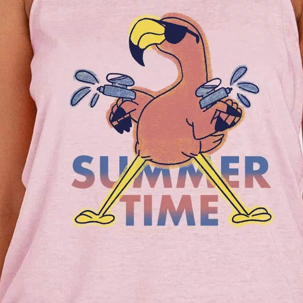 Summer Time Flamingo Women's Knotted Racerback Tank