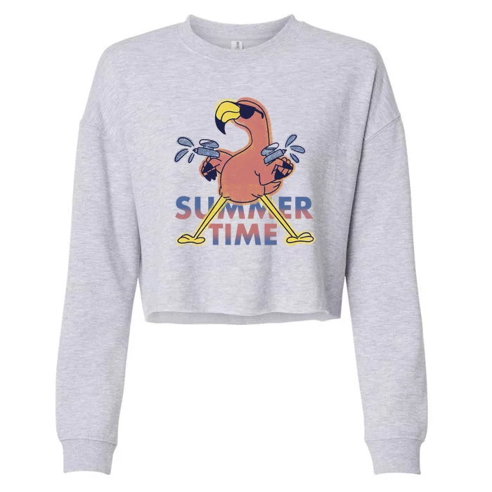 Summer Time Flamingo Cropped Pullover Crew