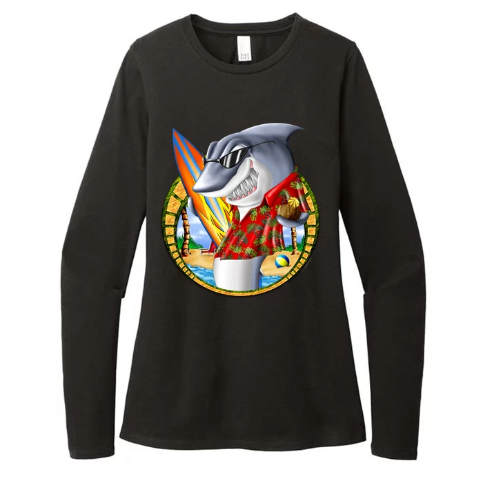 Summertime Beach Shark Surfing Womens CVC Long Sleeve Shirt