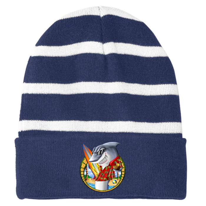 Summertime Beach Shark Surfing Striped Beanie with Solid Band