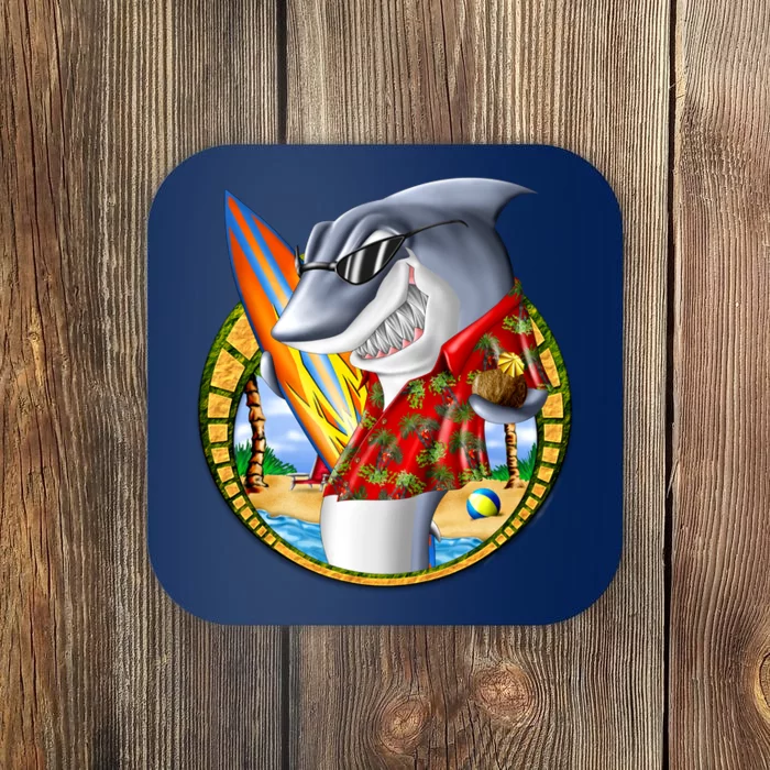 Summertime Beach Shark Surfing Coaster