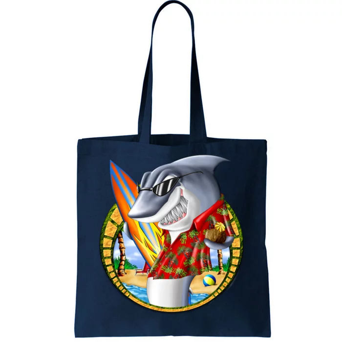 Summertime Beach Shark Surfing Tote Bag