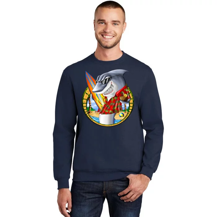 Summertime Beach Shark Surfing Tall Sweatshirt