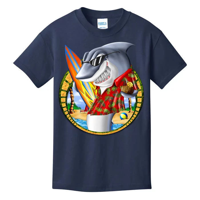 Summertime Beach Shark Surfing Kids T-Shirt