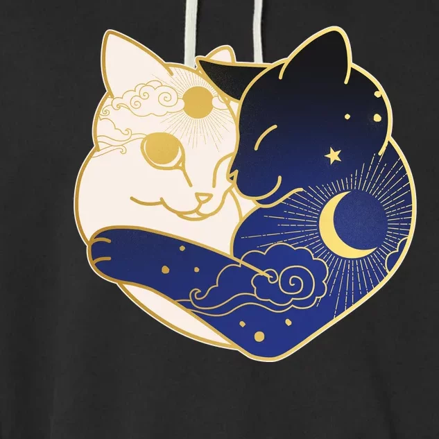 Sun and Moon Yin and Yang Cats Garment-Dyed Fleece Hoodie