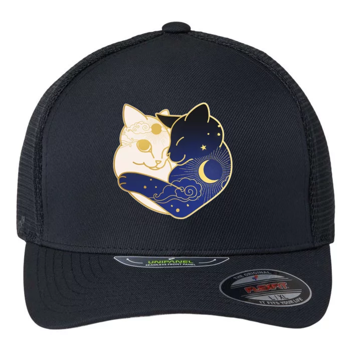 Sun and Moon Yin and Yang Cats Flexfit Unipanel Trucker Cap