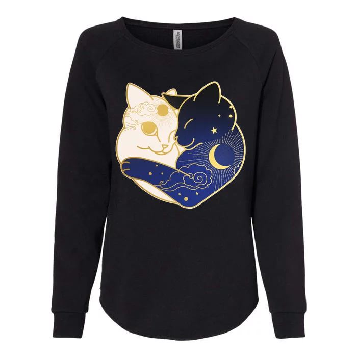 Sun and Moon Yin and Yang Cats Womens California Wash Sweatshirt