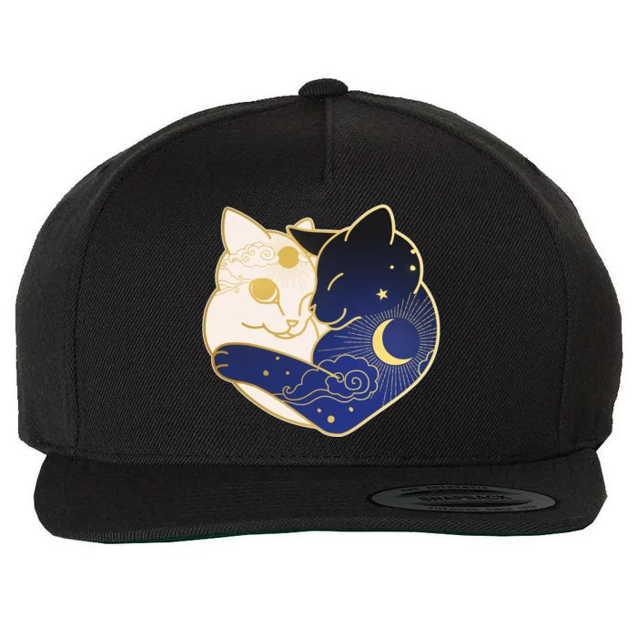 Sun and Moon Yin and Yang Cats Wool Snapback Cap